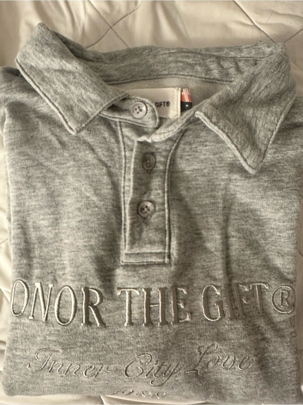 Kids Grey Polo Top with Embroidered Script